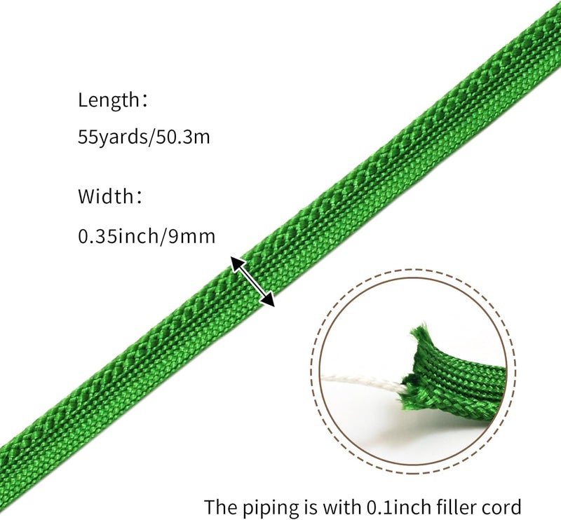 YRCLASYTRIM 0.35inch,(55Yards) Sewing Piping Trim,Shining Polyesterter Cord Trim,for Sewing Clothing,Hometextile, Decoration DIY Crafts Edge Piping Embellishments,30Colour (Broccoli) - Image 2